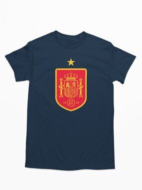 NEW Spain Espana National Soccer Team Big Logo T-Shirt NAVY